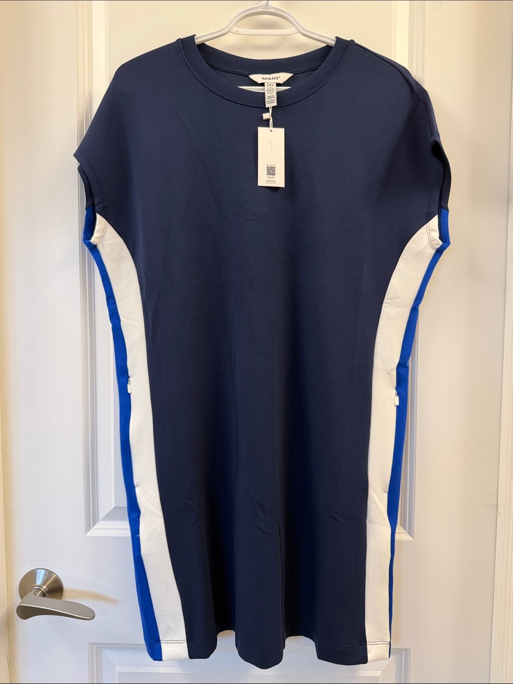 Spanx Air Essentials Navy Dress with White & Royal Blue Side Stripes